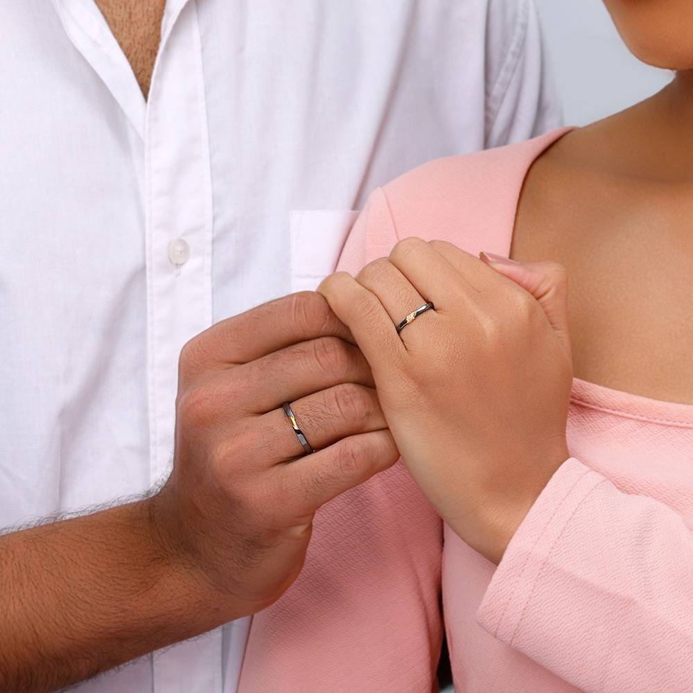 Giva 925 Silver Dual Tone Forever +1 Couple Bands,Male Ring: Indian - 18,Female Ring: Indian - 12| Gifts For Couples  : R02196