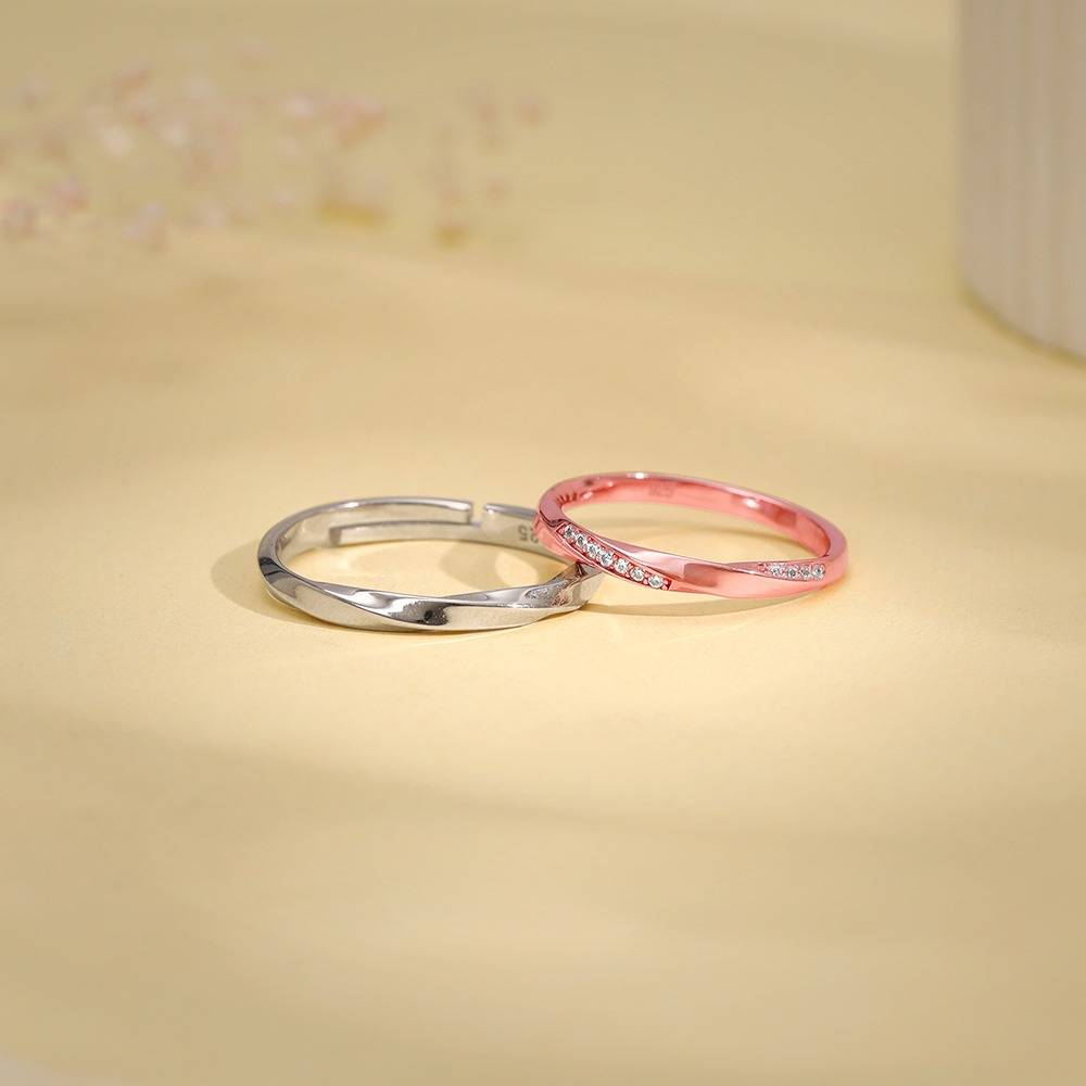 Giva 925 Silver Dual Tone Meant2B Couple Bands,Male Ring: Indian - 17,Female Ring: Indian - 12| Gifts For Couples | W : R02202