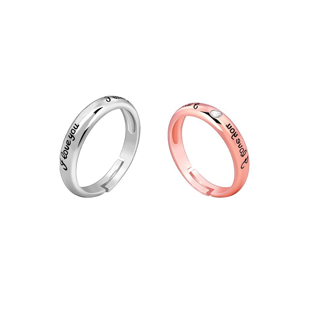 Giva 925 Silver Dual Tone Heartstrings Couple Bands,Male Ring : Indian - 17,Female Ring: Indian - 13| Gifts For Coupl : R02205
