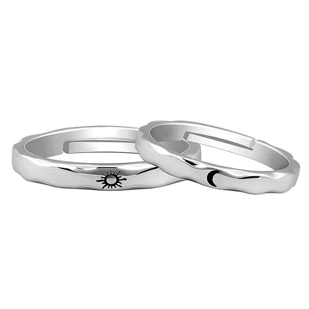 Giva 925 Silver Sun & Moon Couple Bands,Adjustable, Male Ring: Indian - 18,Female Ring :Indian - 12| Gifts For Couple : R02209