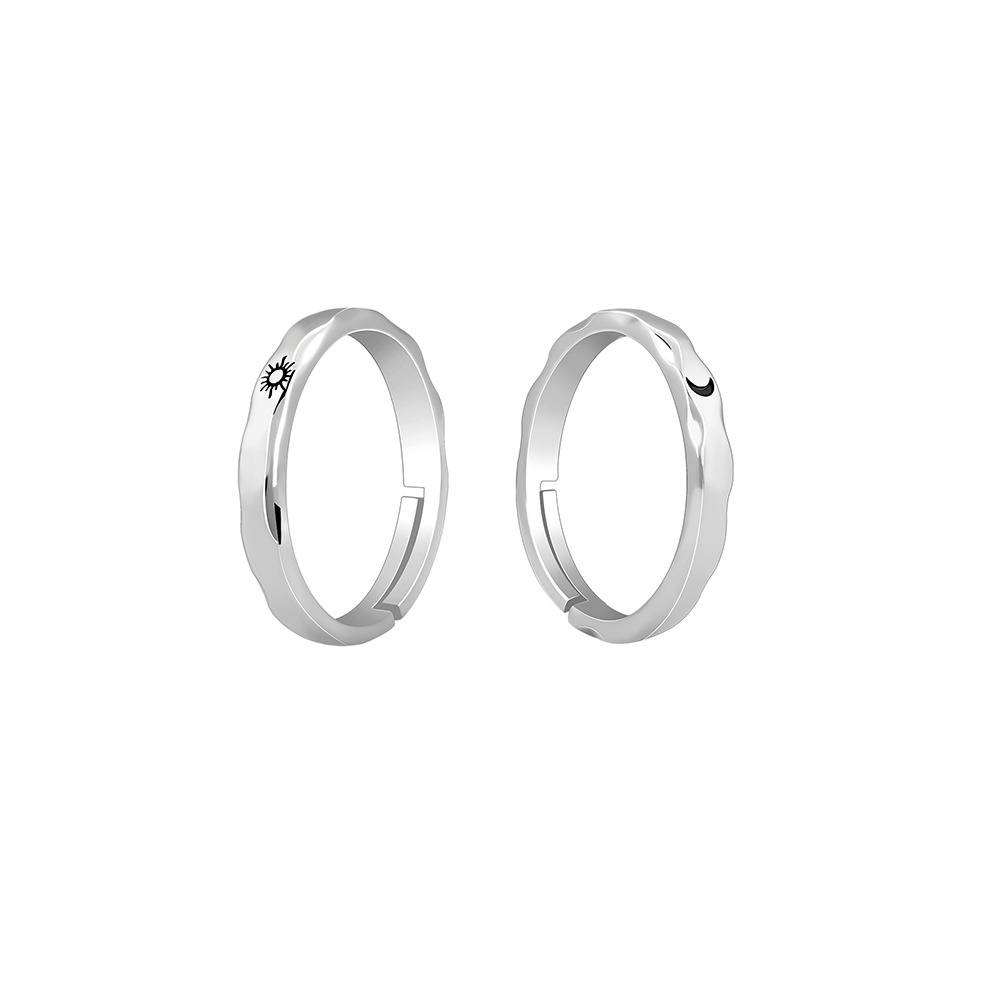 Giva 925 Silver Sun & Moon Couple Bands,Adjustable, Male Ring: Indian - 18,Female Ring :Indian - 12| Gifts For Couple : R02209