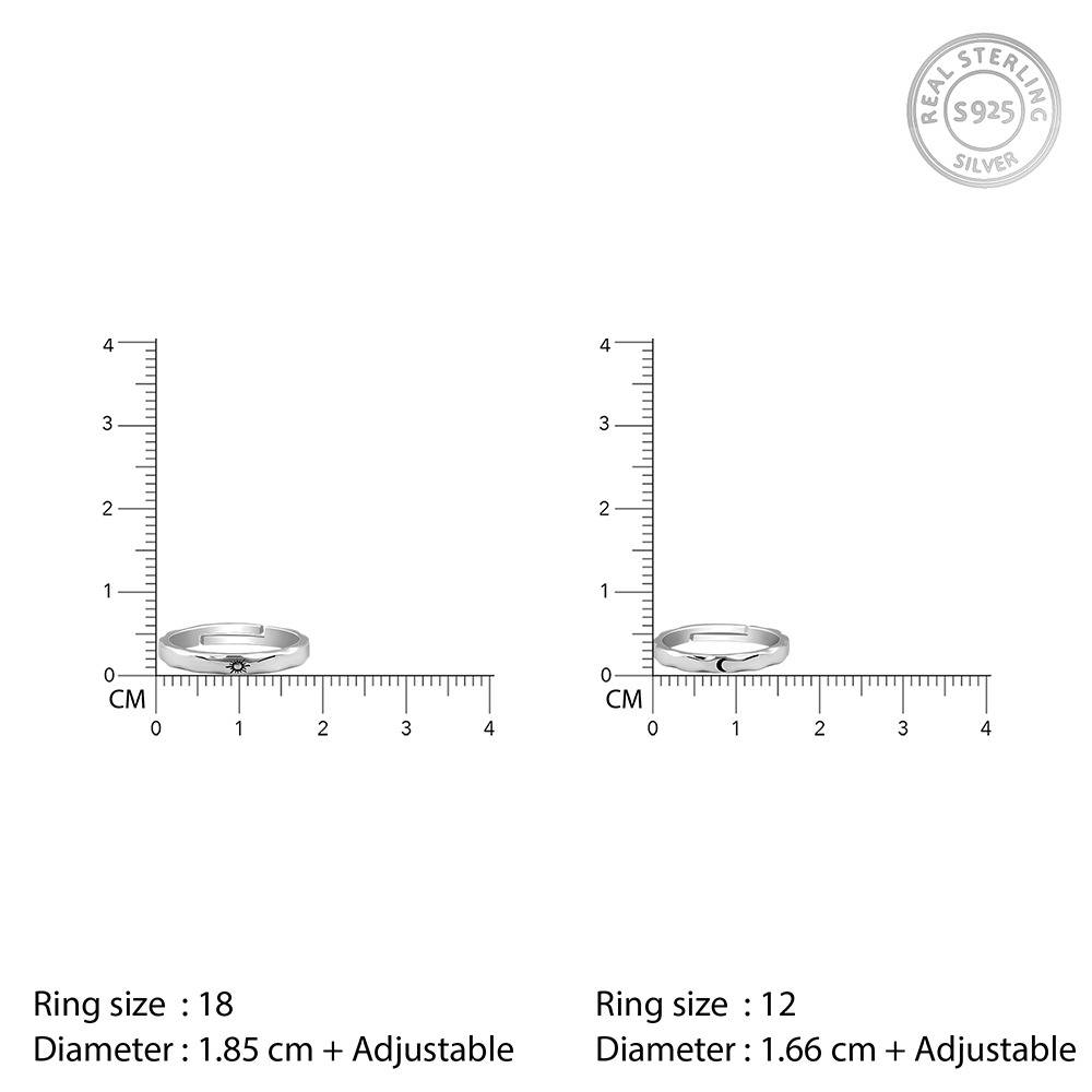 Giva 925 Silver Sun & Moon Couple Bands,Adjustable, Male Ring: Indian - 18,Female Ring :Indian - 12| Gifts For Couple : R02209