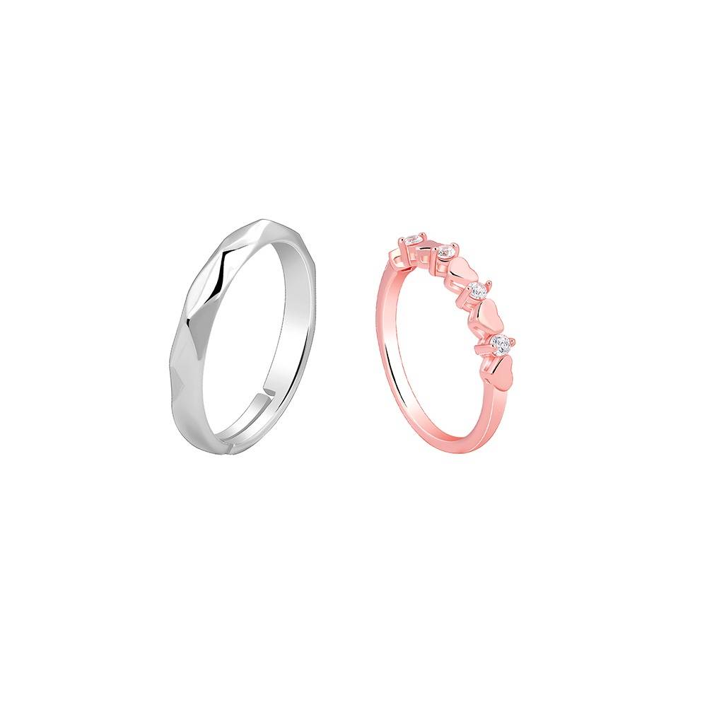 Giva 925 Silver Dual Tone One Love Couple Bands, Male Ring: Indian - 18,Female Ring :Indian - 12| Gifts For Couples | : R02210