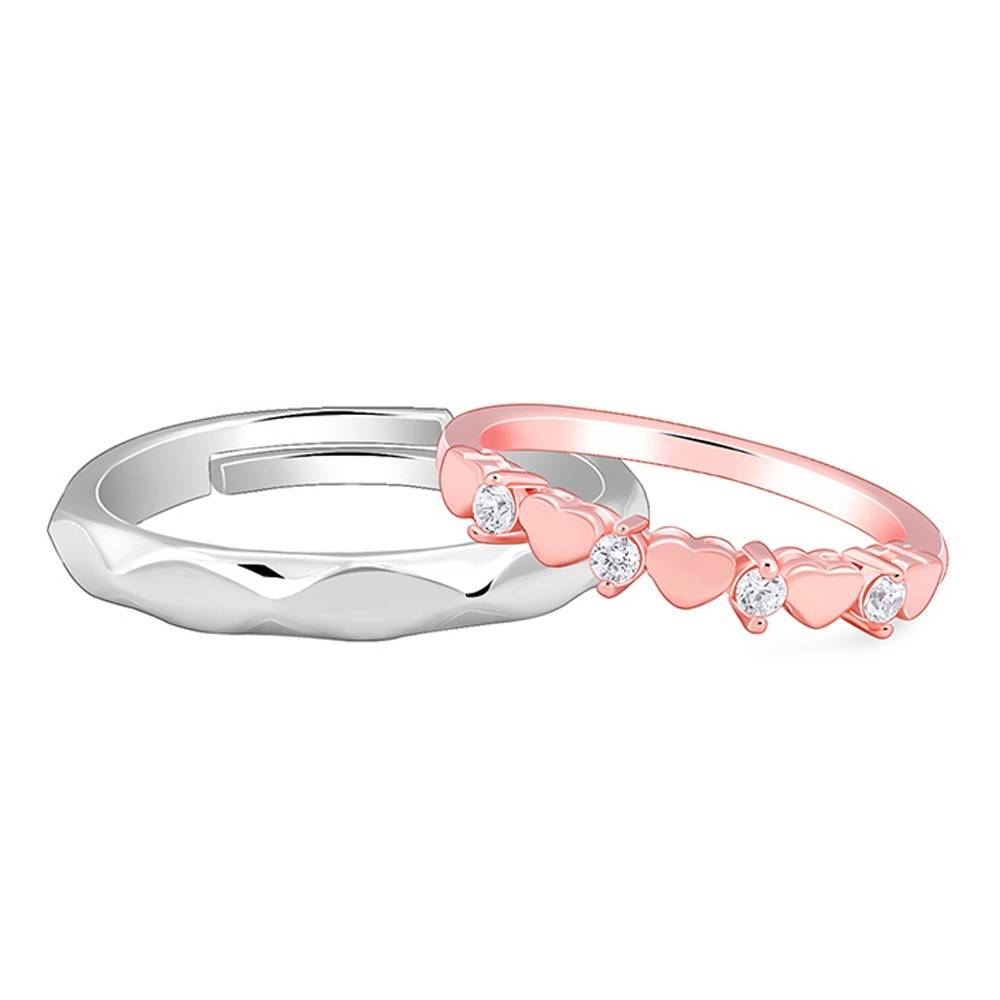 Giva 925 Silver Dual Tone One Love Couple Bands, Male Ring: Indian - 18,Female Ring :Indian - 12| Gifts For Couples | : R02210
