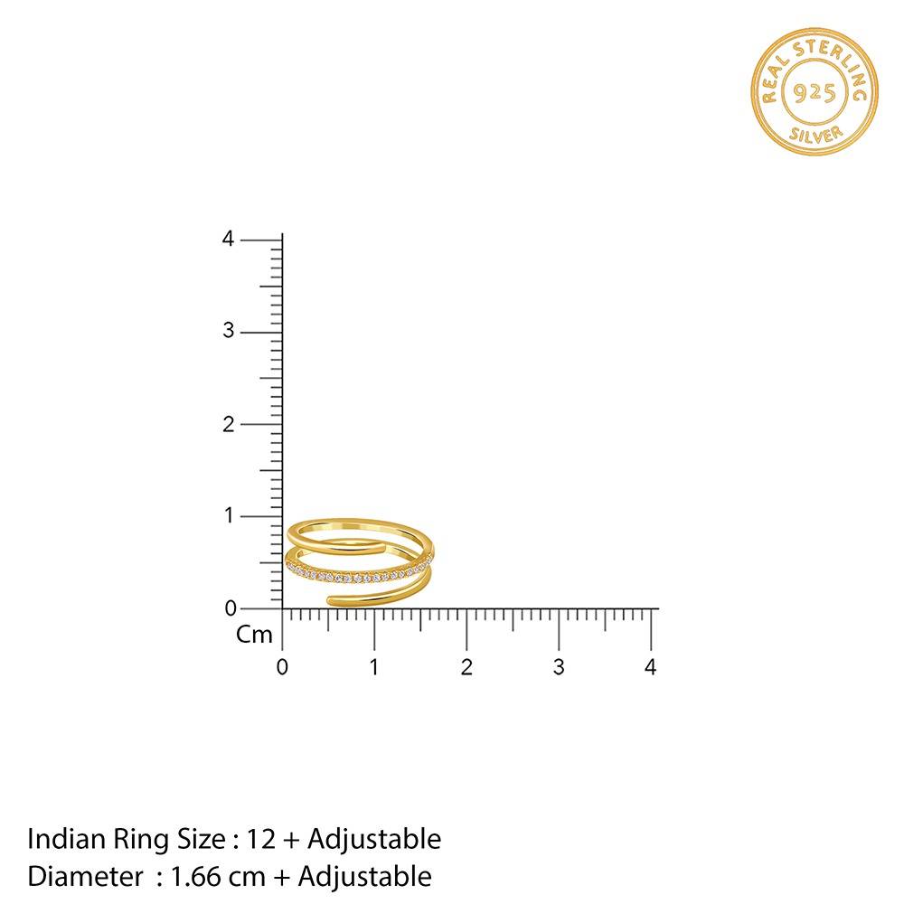 925 Silver Golden Radiant Divide Ring,Adjustable, Indian - 12|Gifts For Women And Girls | With Certificate Of Authent : R02541