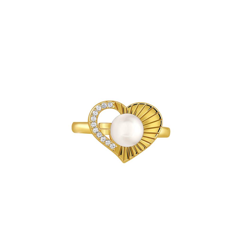 925 Silver Golden Pearl Pulse Heart Ring,Fixed Size, Indian -12|Gifts For Women And Girls | With Certificate Of Authe : R03660