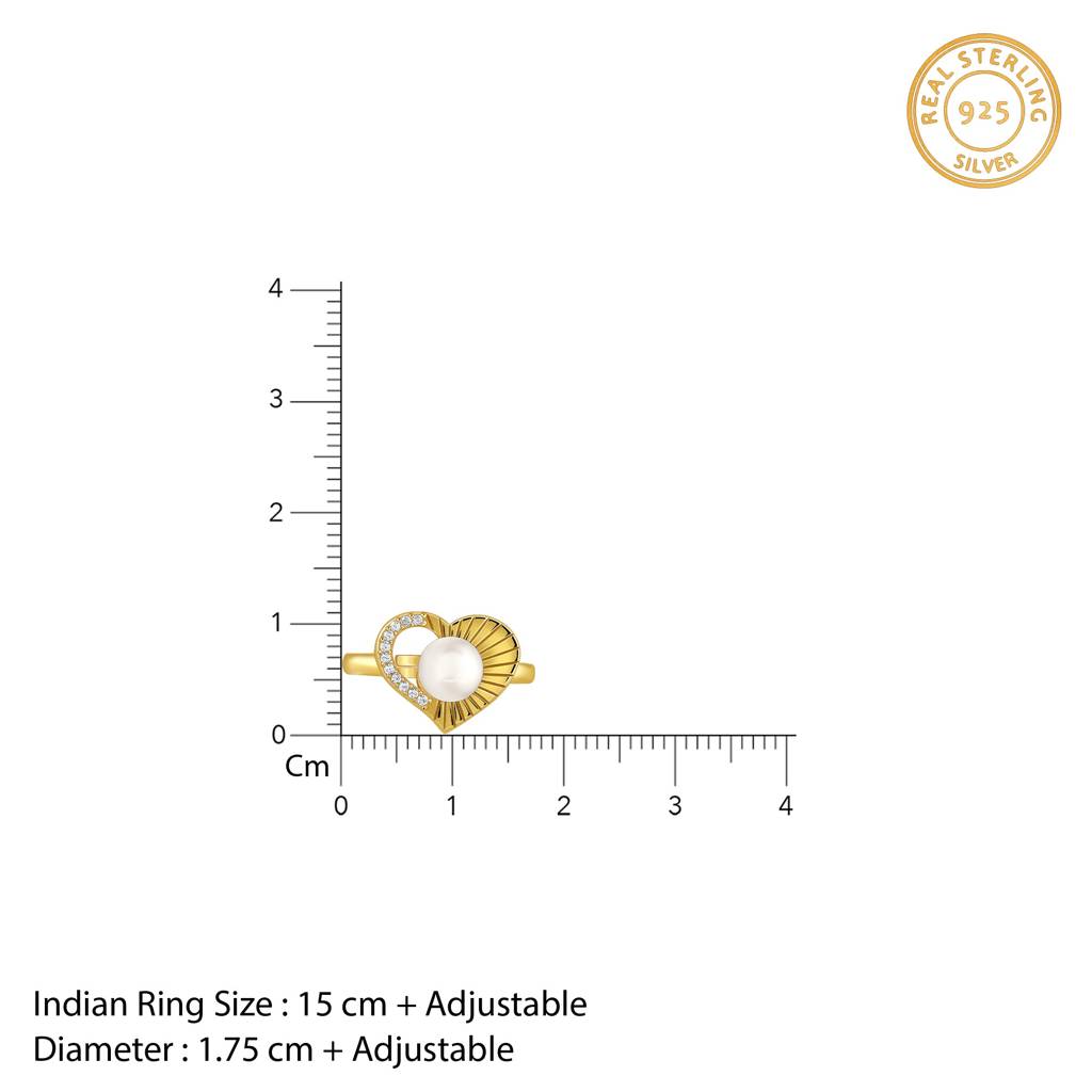925 Silver Golden Pearl Pulse Heart Ring,Fixed Size, Indian -12|Gifts For Women And Girls | With Certificate Of Authe : R03660