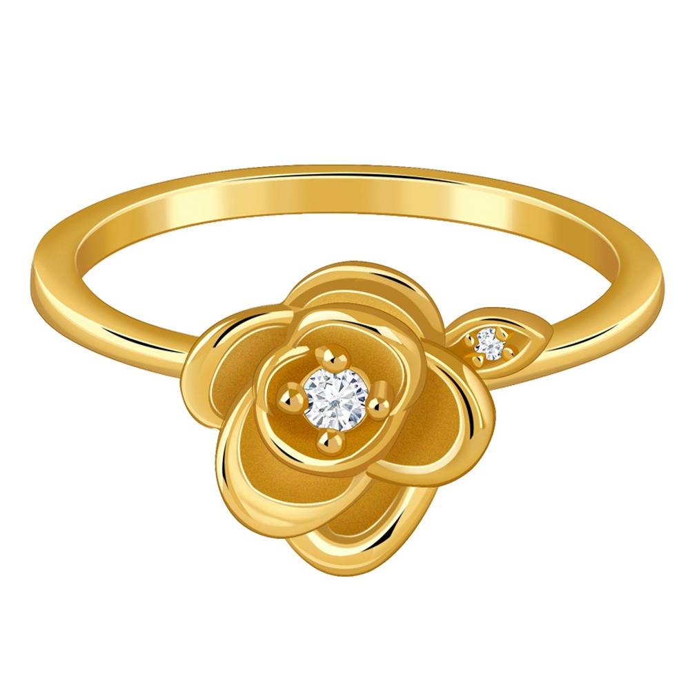 925 Silver Golden Rose Gleam Ring, Fixed Size, Indian -12|Gifts For Women And Girls | With Certificate Of Authenticit : R03885