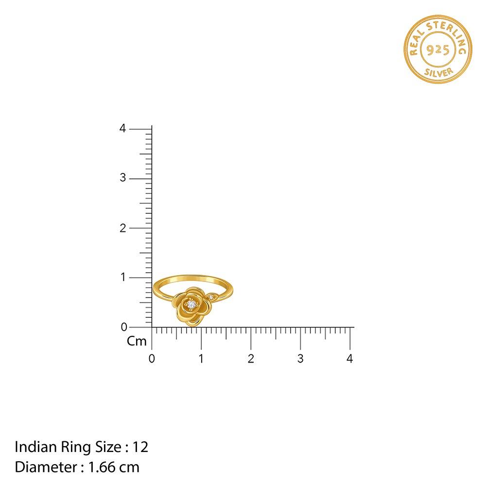 925 Silver Golden Rose Gleam Ring, Fixed Size, Indian -12|Gifts For Women And Girls | With Certificate Of Authenticit : R03885