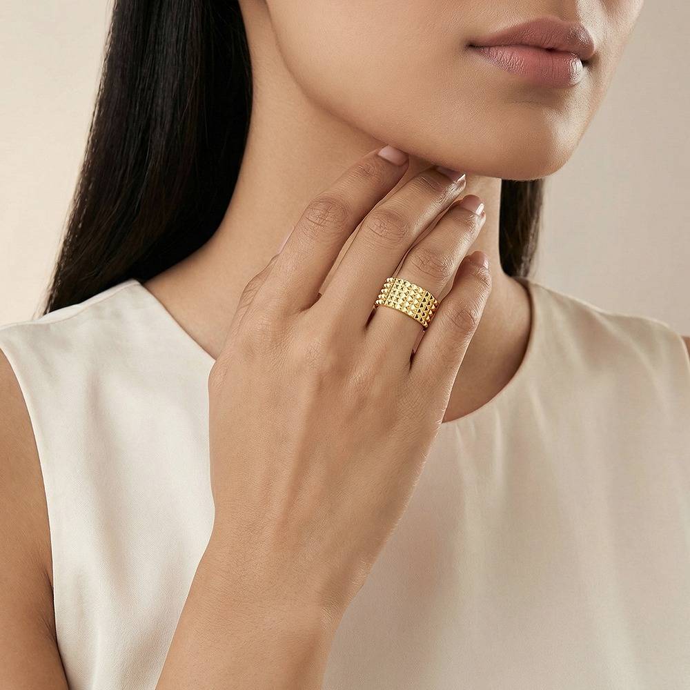 Golden Understated Icon Ring, Indian - 12|Gifts For Women And Girls | With Certificate Of Authenticity And 925 Stamp  : R03949