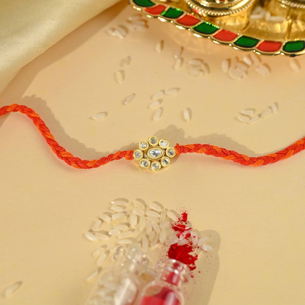Silver Braided Floral Stone Studded Rakhi : ANRA173