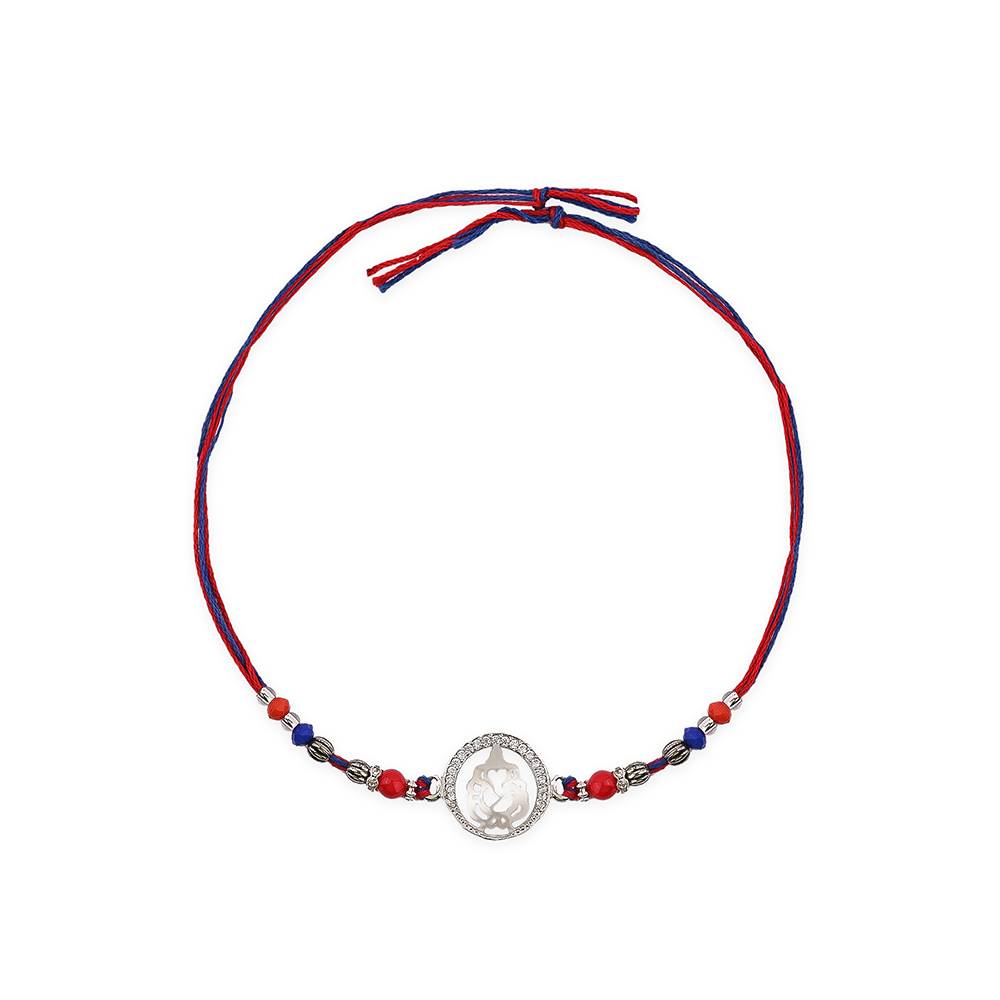 Silver Ganpati Charm Beaded Thread Rakhi : AQRA213