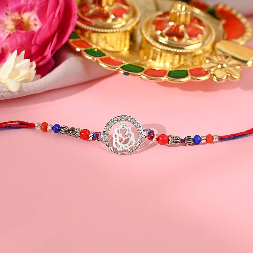 Silver Ganpati Charm Beaded Thread Rakhi : AQRA213