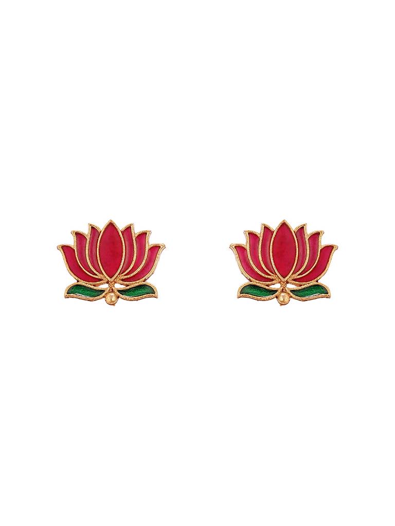 Elegant Lotus Motif Gold-Plated Necklace & Earrings Set : SJNK2871