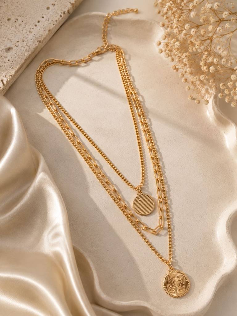 Women Gold-Plated Blue Layered Evil Eye & Heart Necklace : RDWJNC108