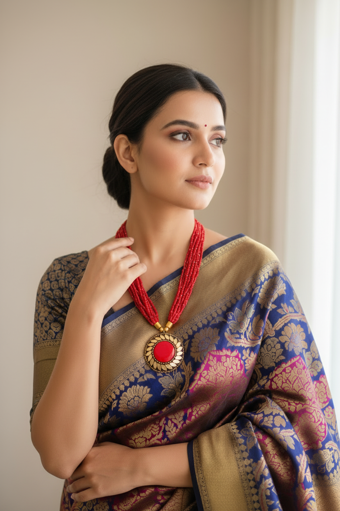 All-Day Statement Beaded Necklace Set : BDE-RED-TBOL-NWE-008