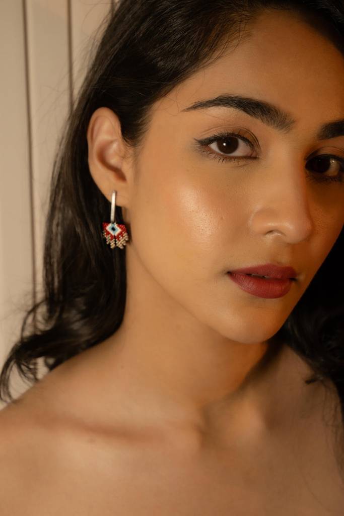 Red Evil Eye Beaded Earrings : EARJJ021