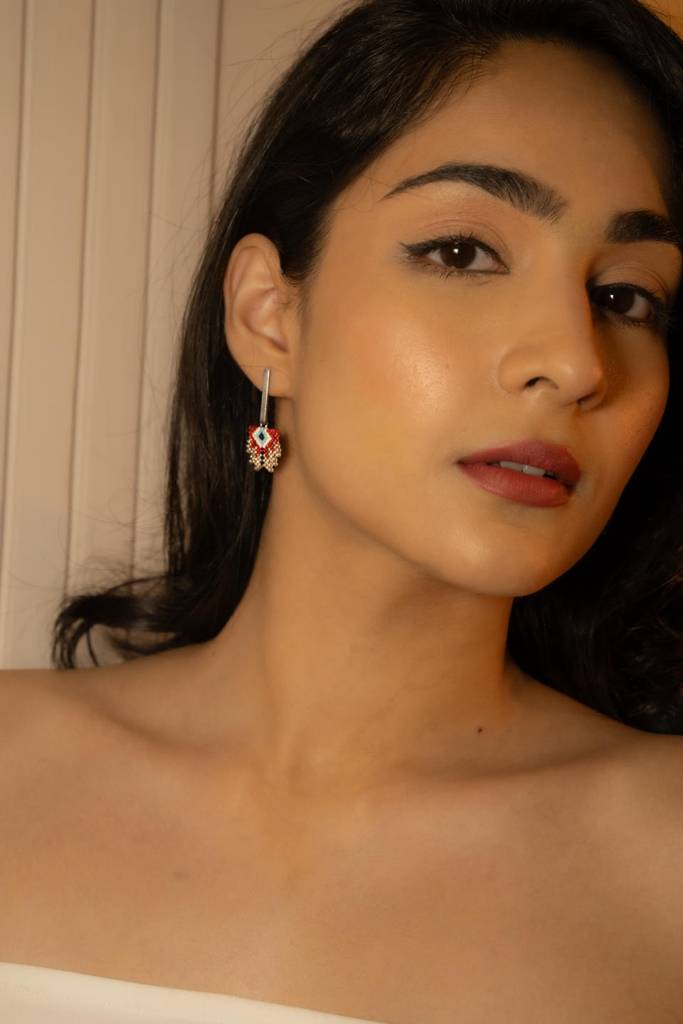 Red Evil Eye Beaded Earrings : EARJJ021