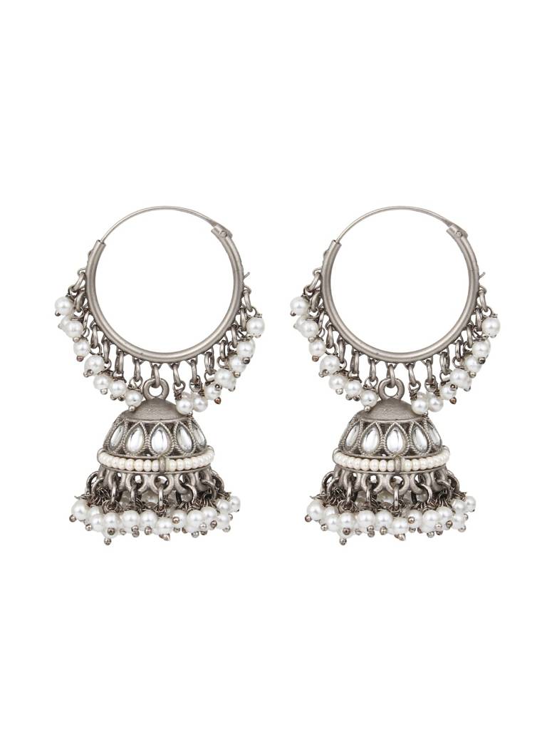 Antique Silver 3 In 1 Studs, Chandbali Jhumka Earrings : S24FAER198SLV