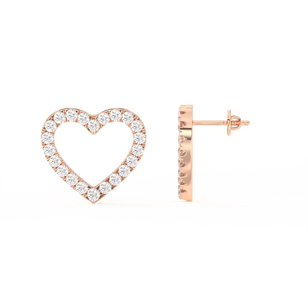 Round Cut Moissanite Heart Stud Earrings 14K Gold Plated : FJ_081