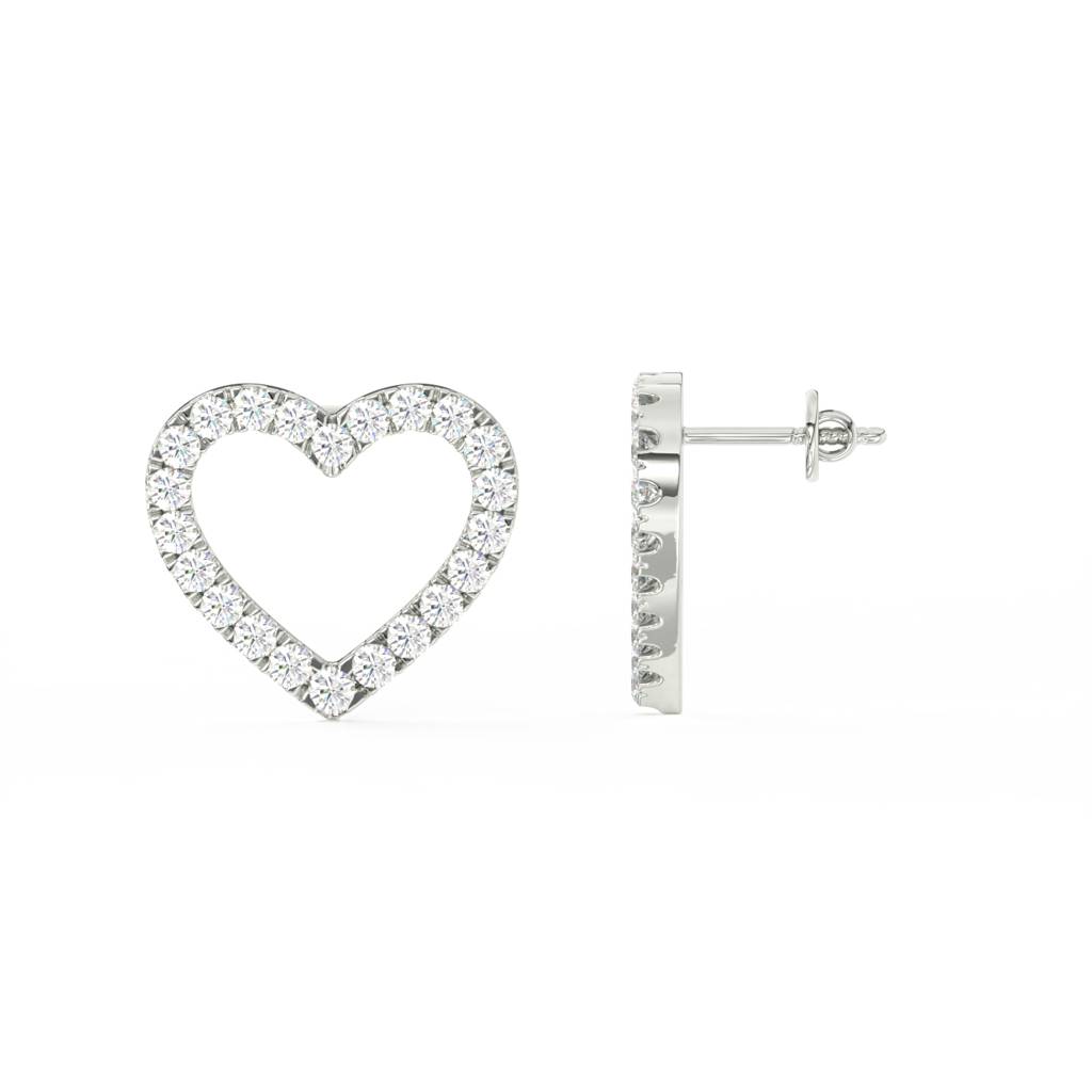 Round Cut Moissanite Heart Stud Earrings 14K Gold Plated : FJ_081