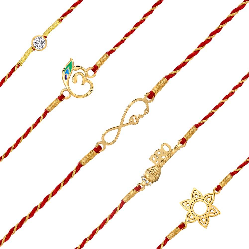 925 Silver Golden Mangal Rakhi Combo (Set Of 5)| Raksha Bandhan Rakhi For Couple | Gift For Cou : RK022RK0477RK040RK0399RK0240