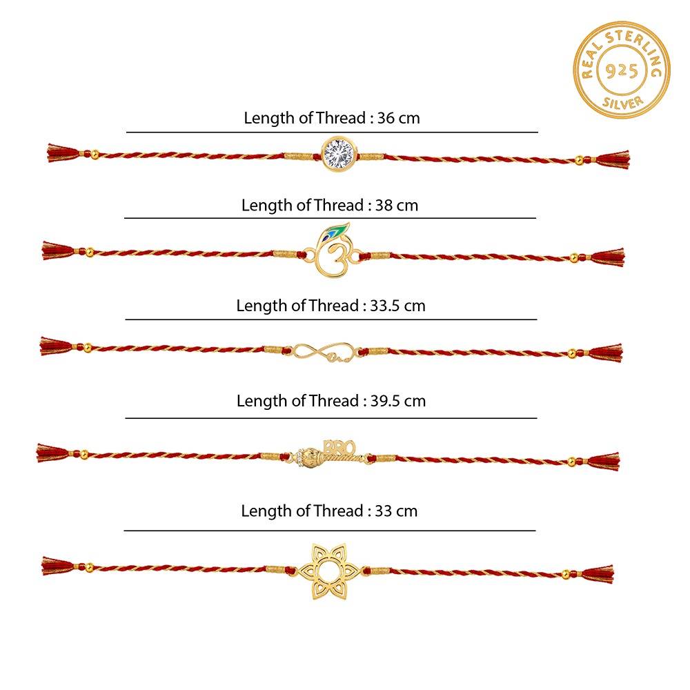 925 Silver Golden Mangal Rakhi Combo (Set Of 5)| Raksha Bandhan Rakhi For Couple | Gift For Cou : RK022RK0477RK040RK0399RK0240