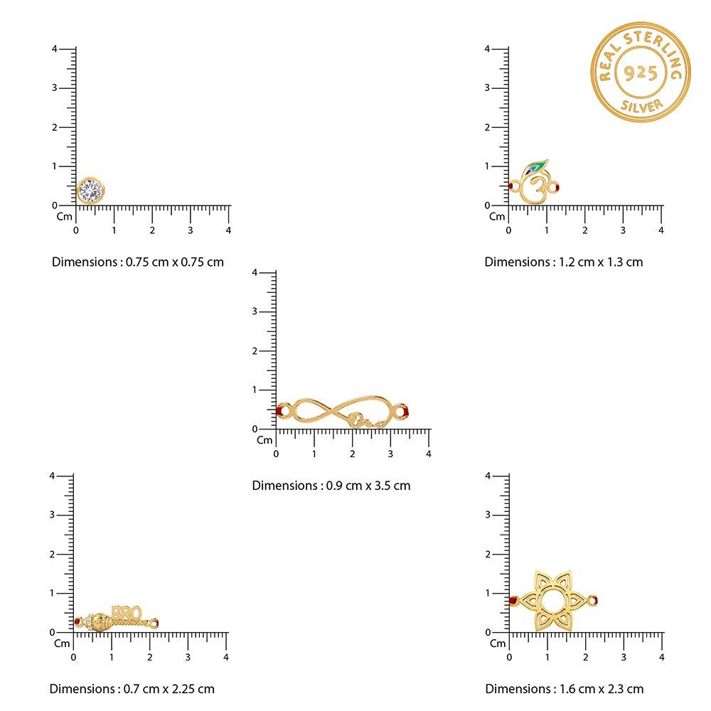 925 Silver Golden Mangal Rakhi Combo (Set Of 5)| Raksha Bandhan Rakhi For Couple | Gift For Cou : RK022RK0477RK040RK0399RK0240