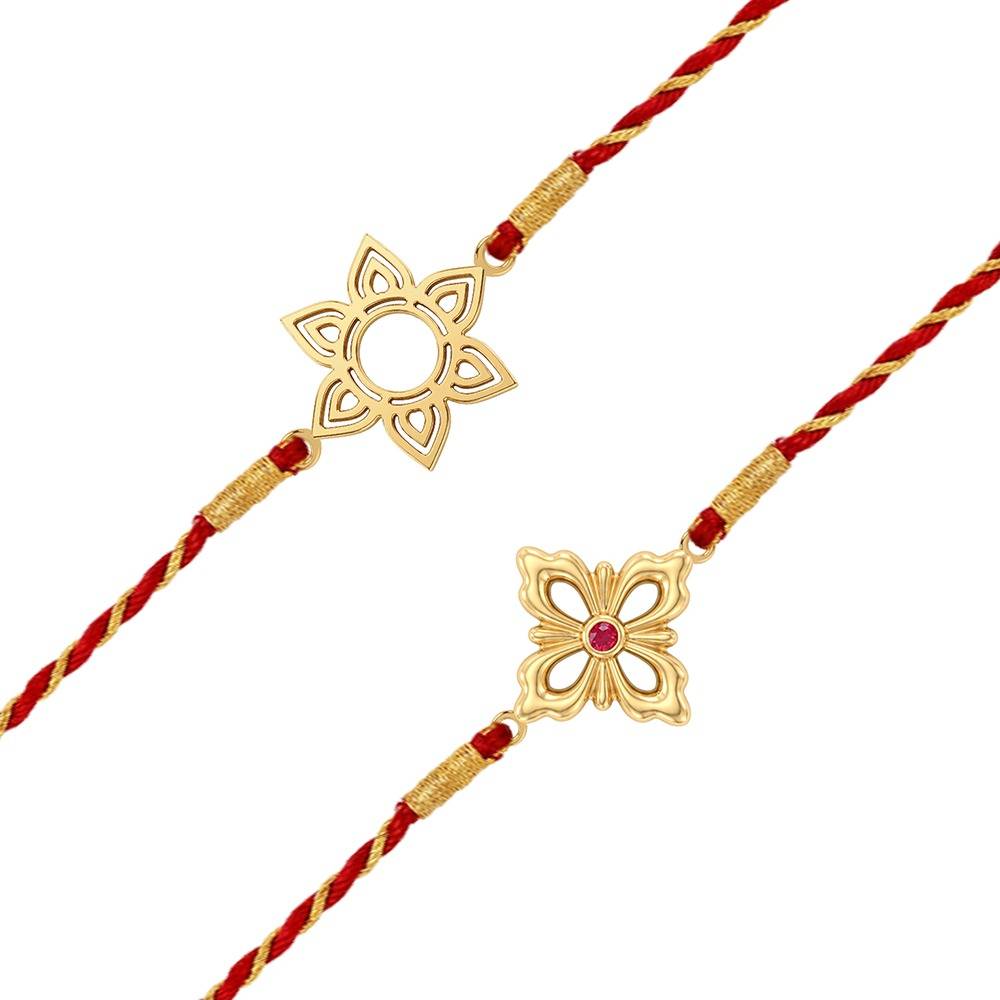 925 Silver Golden Starry Floral Rakhi Combo (Set Of 2)| Raksha Bandhan Rakhi For Couple | Gift For Couple | Wit : RK0240RK0144
