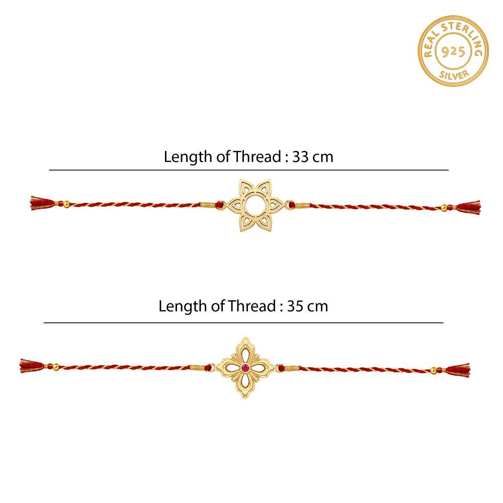 925 Silver Golden Starry Floral Rakhi Combo (Set Of 2)| Raksha Bandhan Rakhi For Couple | Gift For Couple | Wit : RK0240RK0144