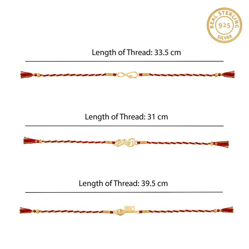 925 Silver Golden Bhai Rakhi Combo (Set Of 3)| Raksha Bandhan Rakhi For Couple | Gift For Couple | With Ce : RK040RK0307RK0399