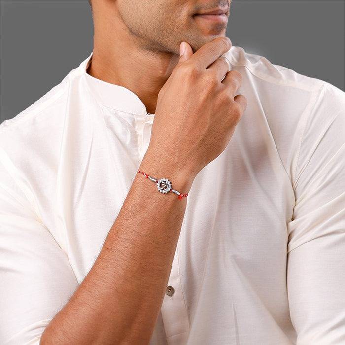 925 Silver Floret Om Rakhi| Raksha Bandhan Rakhi For Men & Boys | Gift For Couple | With Certificate Of Authenticity  : RK0461