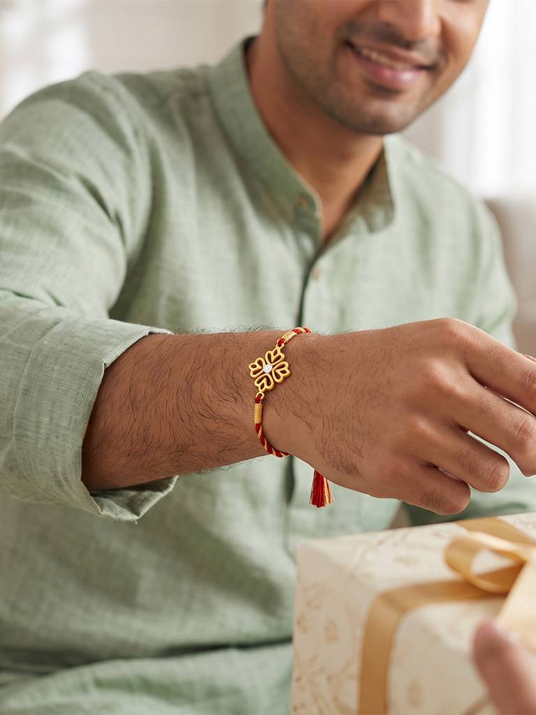 925 Silver Golden Chaturdala Padma Rakhi| Gifts For Men And Boys | With Certificate Of Authenticity And 925 Stamp : RK0630