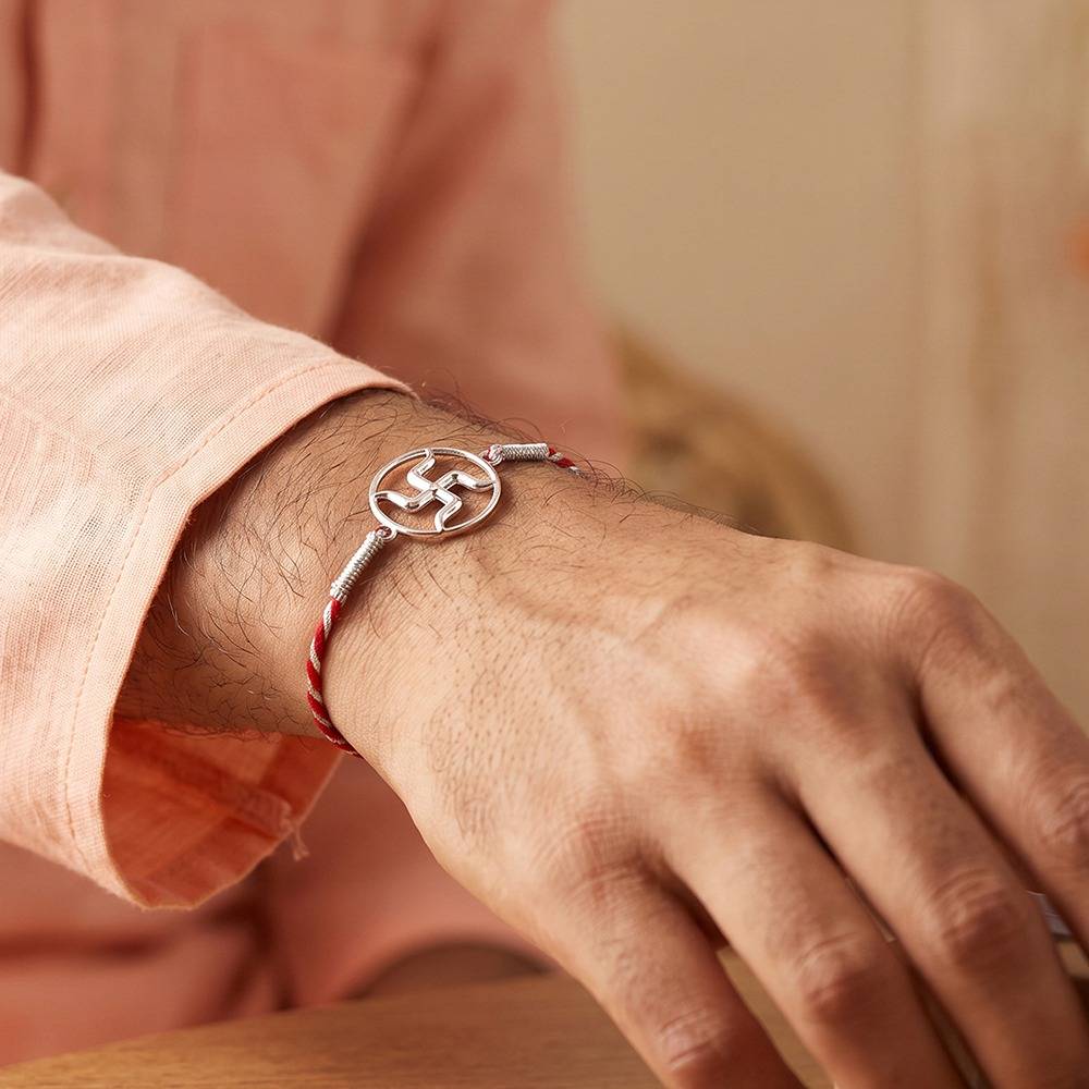 925 Silver Shubh Swastik Rakhi| Gifts For Men And Boys | With Certificate Of Authenticity And 925 Stamp : RK0647