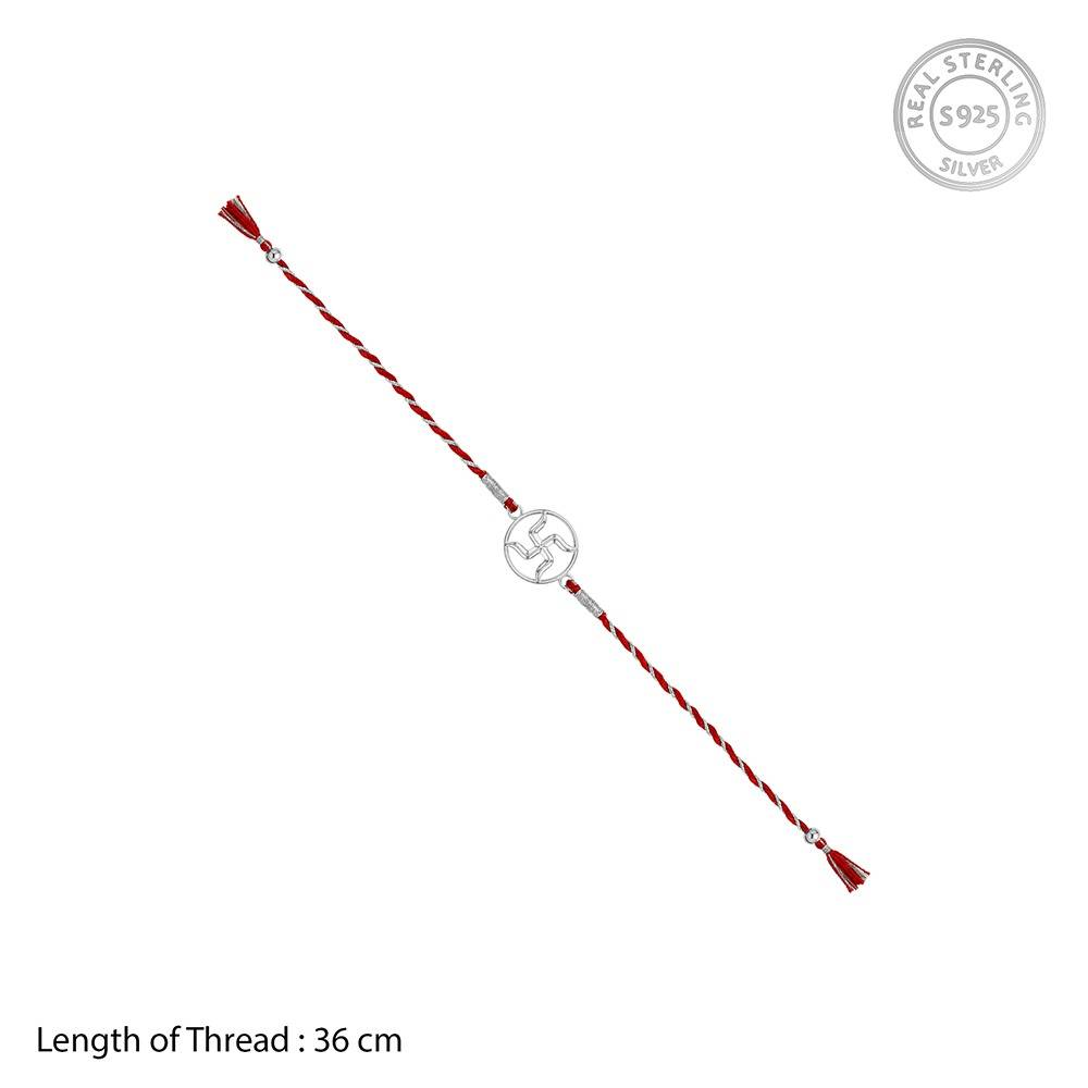 925 Silver Shubh Swastik Rakhi| Gifts For Men And Boys | With Certificate Of Authenticity And 925 Stamp : RK0647