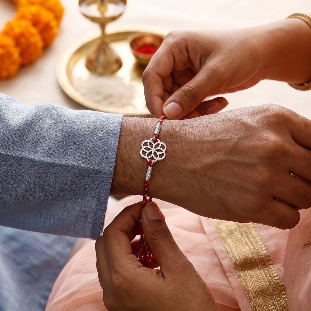 925 Silver Classy Floral Rakhi Combo (Set Of 2)| Raksha Bandhan Rakhi Combo | Gift For Men & Boys | With Certif : RK0687RK0688