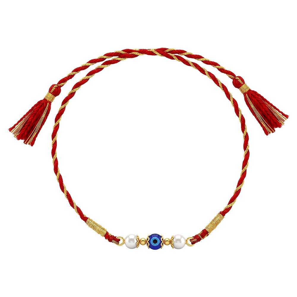 925 Silver Gold Plated Pearl Evil Eye Rakhi | Raksha Bandhan Rakhi For Couple | Gift For Couple | With Certificate Of : RK0690