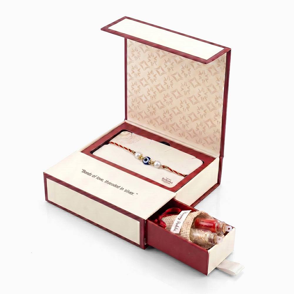 925 Silver Gold Plated Pearl Evil Eye Rakhi | Raksha Bandhan Rakhi For Couple | Gift For Couple | With Certificate Of : RK0690