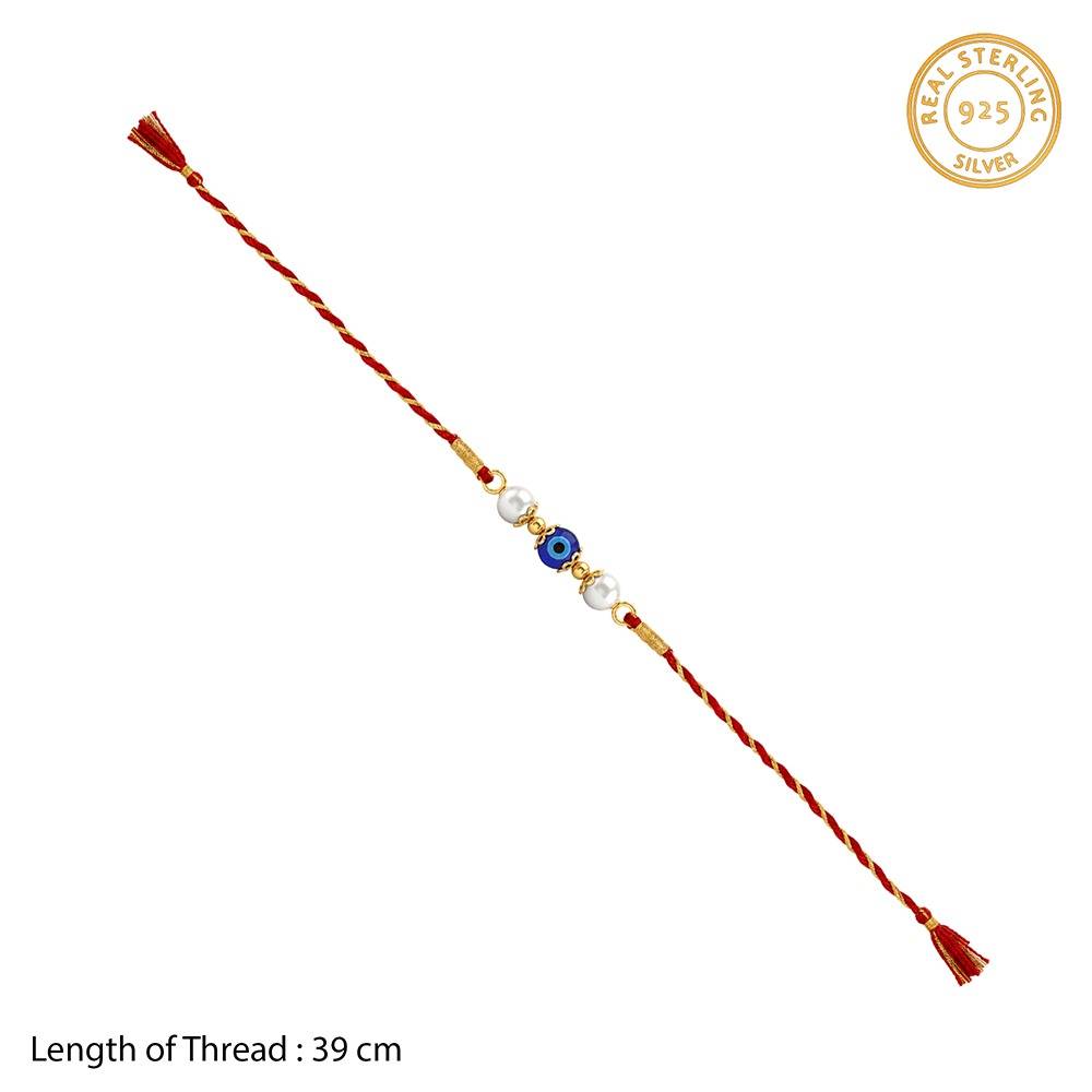 925 Silver Gold Plated Pearl Evil Eye Rakhi | Raksha Bandhan Rakhi For Couple | Gift For Couple | With Certificate Of : RK0690