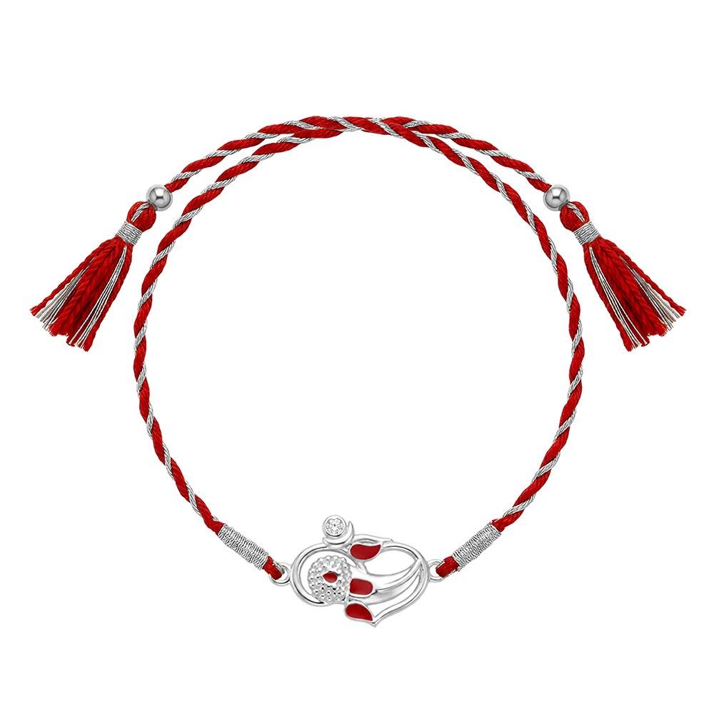 925 Silver Vighnaharta Ganesha Rakhi| Gifts For Men And Boys | With Certificate Of Authenticity And 925 Stamp : RK0699