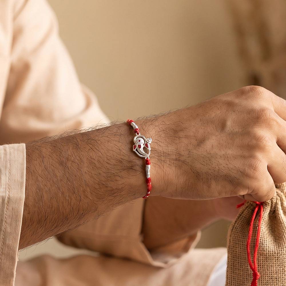 925 Silver Vighnaharta Ganesha Rakhi| Gifts For Men And Boys | With Certificate Of Authenticity And 925 Stamp : RK0699