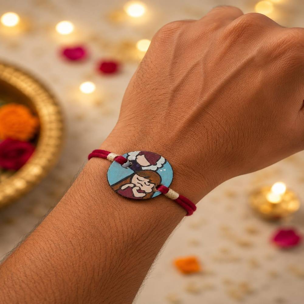 Eternz Certified Jewellery - Jewel Sana Wooden Painted Kids Rakhi (12 Inches)