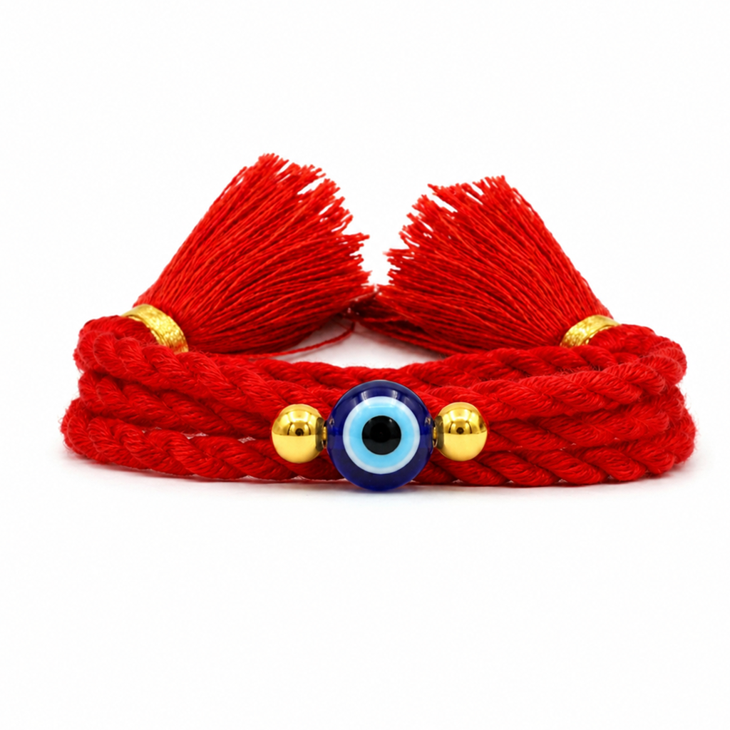 Protective Evil Eye Gold Plated Beaded Silver Rakhi (Signature) : RKH-10040-G