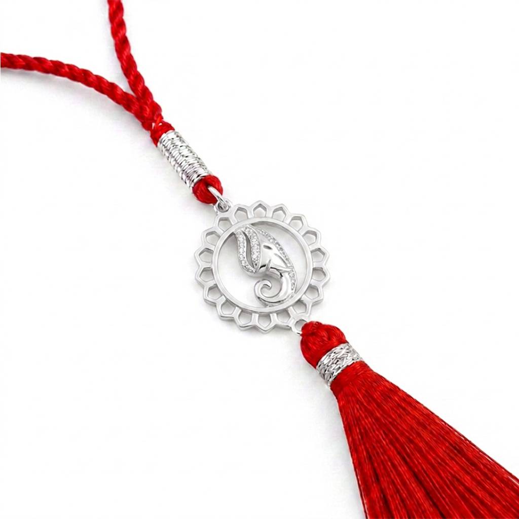 Lord Ganesha Silver Lumba Rakhi For Bhabhi (Signature) : RKH-10091-S