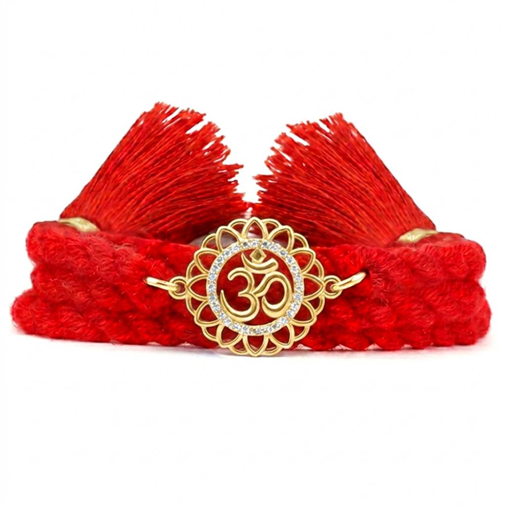 Om Floral Cz Gold Plated Silver Rakhi (Signature) : RKH-10094-G