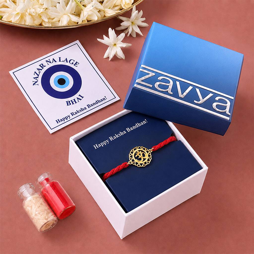 Om Floral Cz Gold Plated Silver Rakhi (Signature) : RKH-10094-G