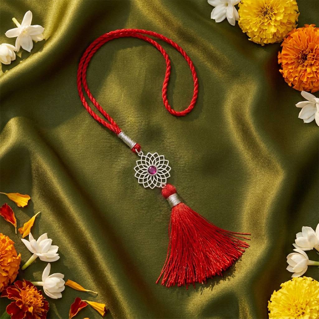 Elegant Floral Mandala 925 Silver Lumba Rakhi For Bhabhi (Signature) : RKH-10106-S