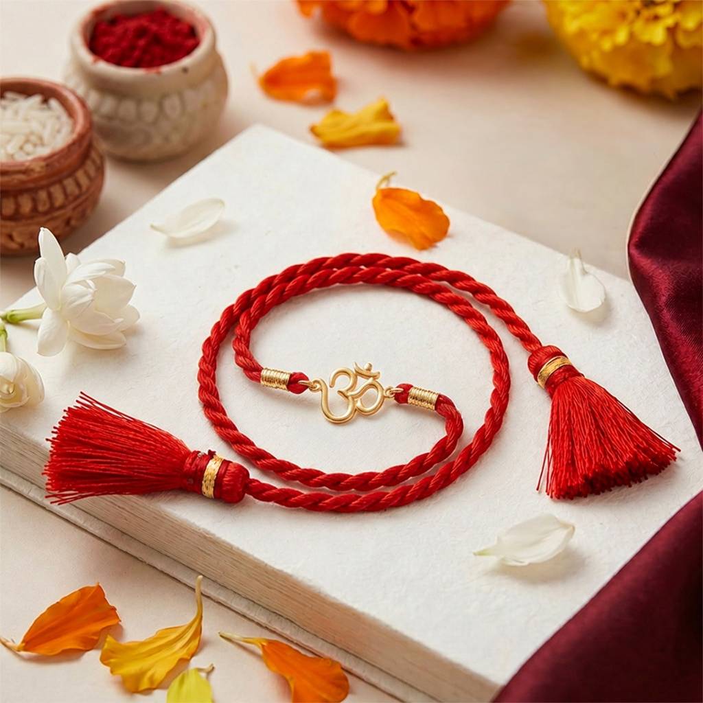Sacred Om Bond Gold Plated Silver Rakhi (Signature) : RKH-10111-G