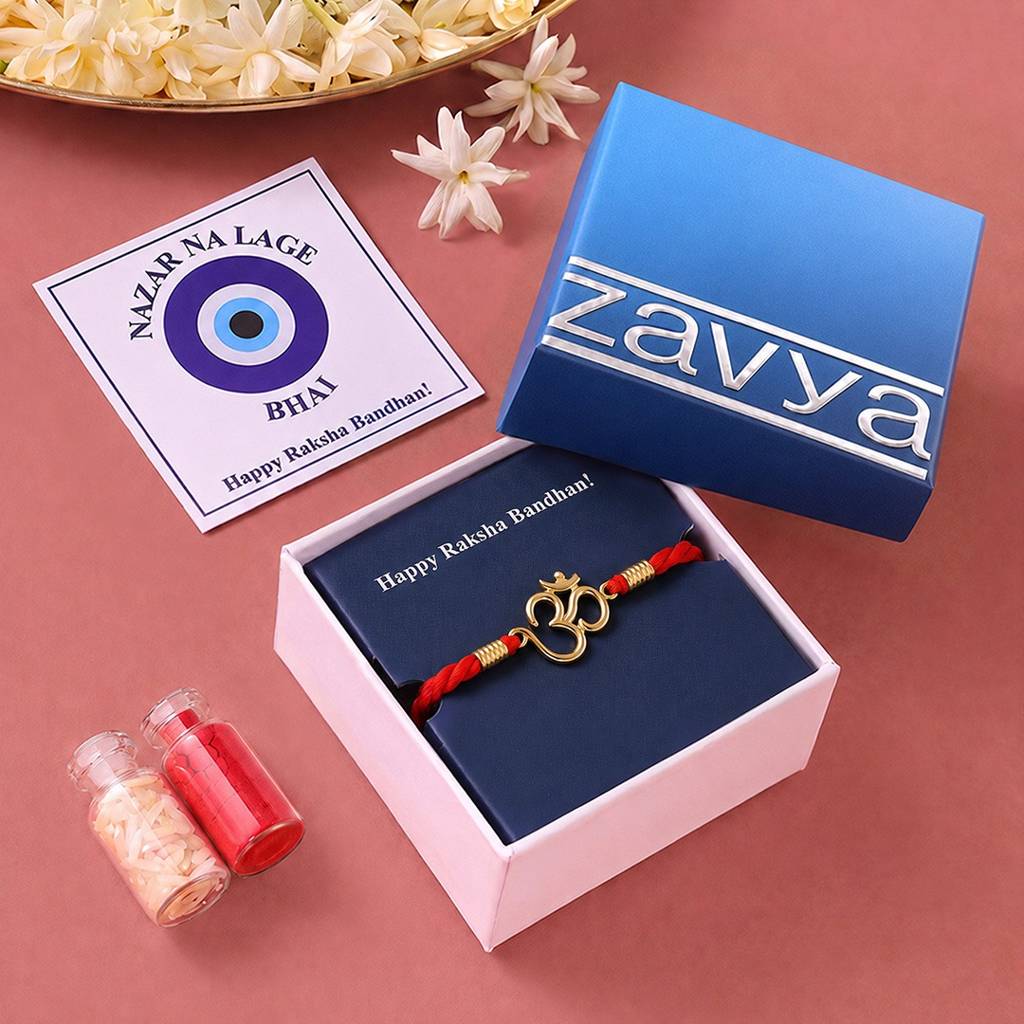 Sacred Om Bond Gold Plated Silver Rakhi (Signature) : RKH-10111-G