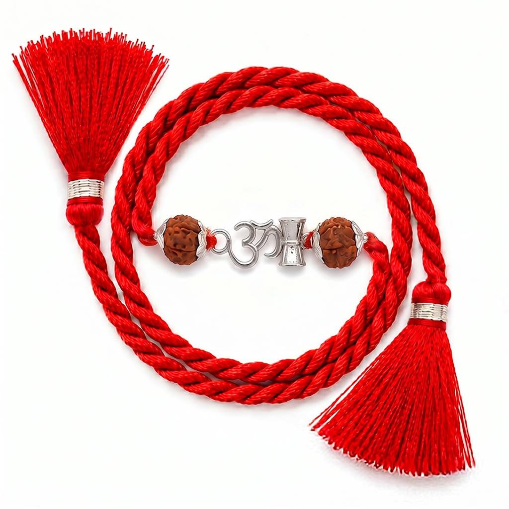 Sacred Om Shiv Damru Rudraksha Silver Rakhi (Signature) : RKH-10135-S
